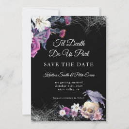 Reserve A Data Elegante Crânio Floral Gótico Preto Roxo Casamento