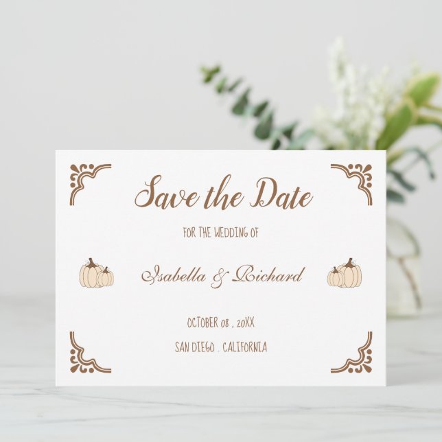 Reserve A Data Elegante Creamy Pumpkins Flat Save The Date Card (Em pé/Frente)