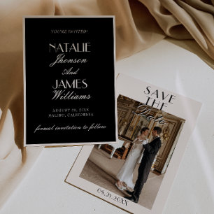 Reserve A Data Elegante Creme Preto Old Money Foto Casamento