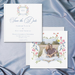 Reserve A Data Elegante Crista de Flor Silvestre Pastel Azul para