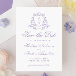 Reserve A Data Elegante Crista Floral de Lavanda Monograma Casame