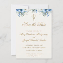 Reserve A Data Elegante cruz de casamento floral azul religioso d