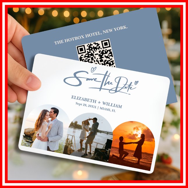 Reserve A Data Elegante de Código QR de Foto de Casamento Azul Du (Criador carregado)
