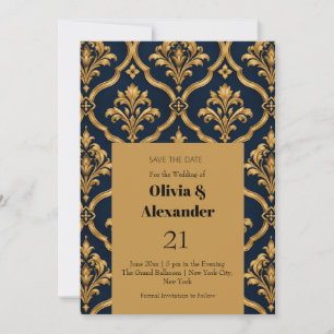 Reserve A Data Elegante Design de Motivo Vintage em Damasco Doura
