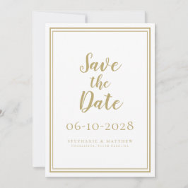 Reserve A Data Elegante Dourado e Branco Casamento Roteiro Simple