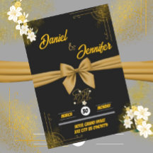 Elegante Dourado e Preto Com Casamento Floral Bran