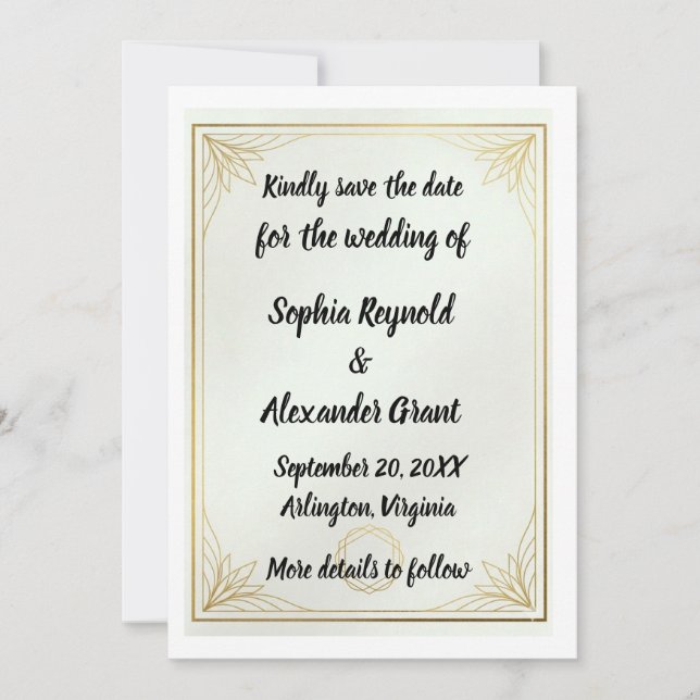 Reserve A Data Elegante Dourado Salvar a Data Casamento Minimalis (Frente)