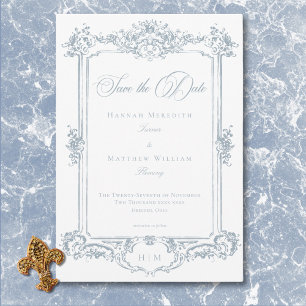 Reserve A Data Elegante Dusty Blue Chinoiserie Querubim Casamento