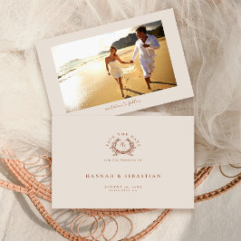 Reserve A Data Elegante Ecru Monograma Crest Foto de Casamento