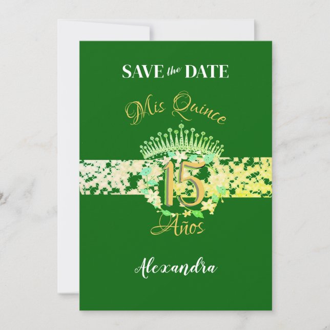 Reserve A Data Elegante Emerald Green Quinceañera Espanhol (Frente)