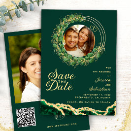Reserve A Data Elegante Emerald Verde e Dourado Foto Personalizad