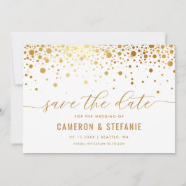 Reserve A Data Elegante Faux Gold Foil Confetti Moderno Branco