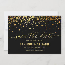 Reserve A Data Elegante Faux Gold Foil Confetti Moderno Negro