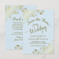 Elegante Filigrama Dourada Enrolada em Azul Pó Cas