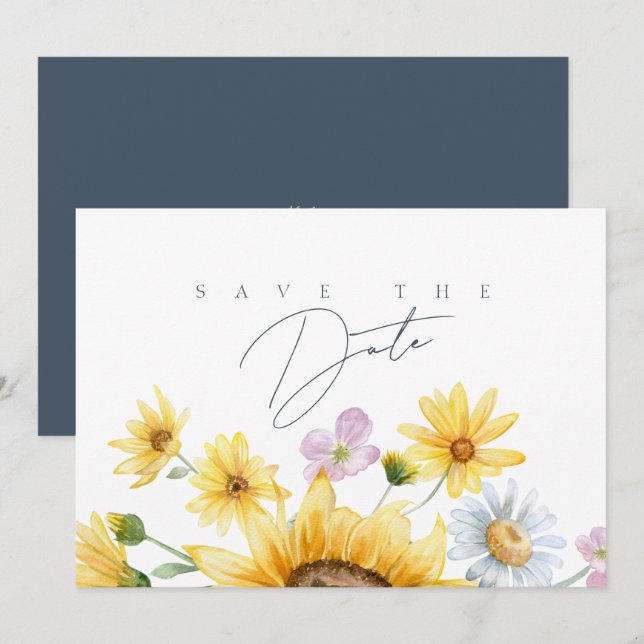 Reserve A Data Elegante Flor de Girassol Casamento Save the Date (Frente/Verso)