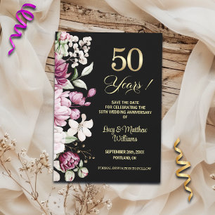 Reserve A Data Elegante Flor de Ouro 50º Aniversário de Casamento