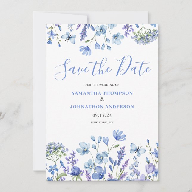Reserve A Data Elegante Floral Azul  (Frente)