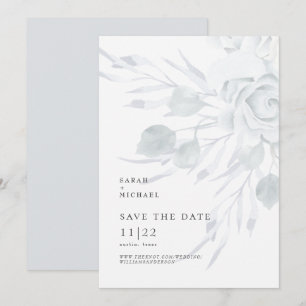 Reserve A Data Elegante Floral Azul Empoeirado para Salvar a Data