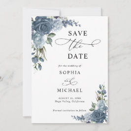 Reserve A Data Elegante Floral Azul Poeirento Save The Date