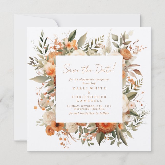 Reserve A Data Elegante Floral Botânico de Outono Salve a Data (Frente)