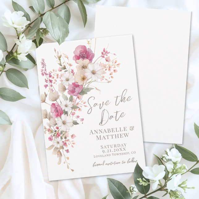 Reserve A Data Elegante Floral de Flores Silvestres para Casament (Elegant Wildflower Floral Wedding Save the Date)