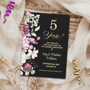 Reserve A Data Elegante Floral Dourado 5º Aniversário de Casament