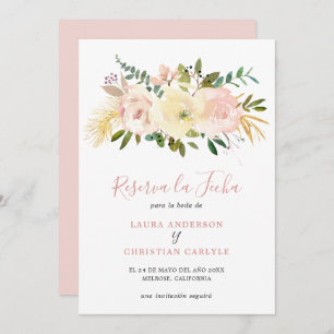 Reserve A Data Elegante Floral Dourado Blush Pink Casamento Espan