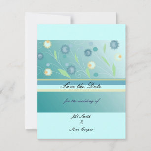Reserve A Data Elegante Floral em Verde-Azul Salve a Data