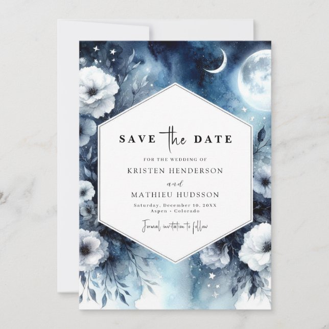 Reserve A Data Elegante Floral Moonlit Wedding (Frente)