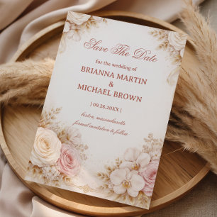 Reserve A Data Elegante Floral Neutro Rosado