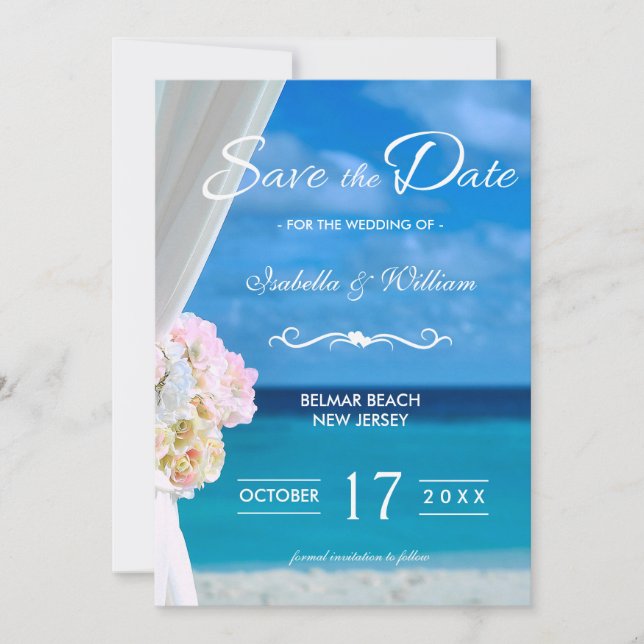 Reserve A Data Elegante Floral Ocean Beach Salvar a Data (Frente)
