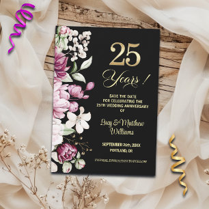 Reserve A Data Elegante Floral Ouro 25º Aniversário de Casamento