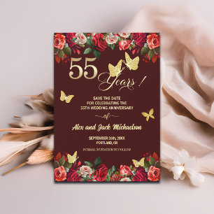Reserve A Data Elegante Floral Ouro 55º Aniversário de Casamento 