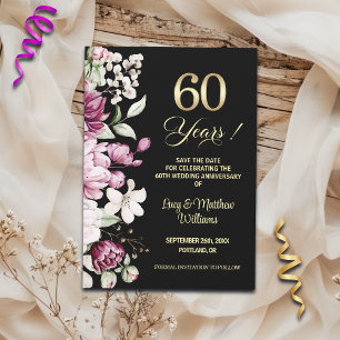 Reserve A Data Elegante Floral Ouro 60º Aniversário de Casamento 