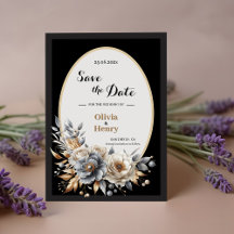 Elegante Floral Preto Dourado para Salvar a Data d