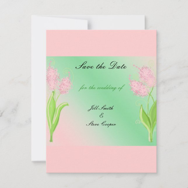 Reserve A Data Elegante Floral Rosa e Verde Salve a Data (Frente)