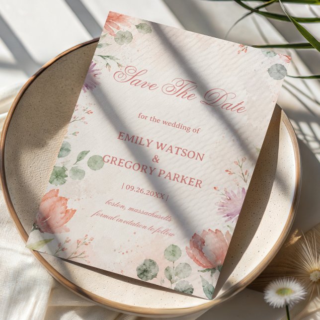 Reserve A Data Elegante Floral Rosado (Criador carregado)