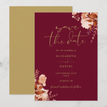 Elegante Floral Rústico Borgonha e Dourado Casamen