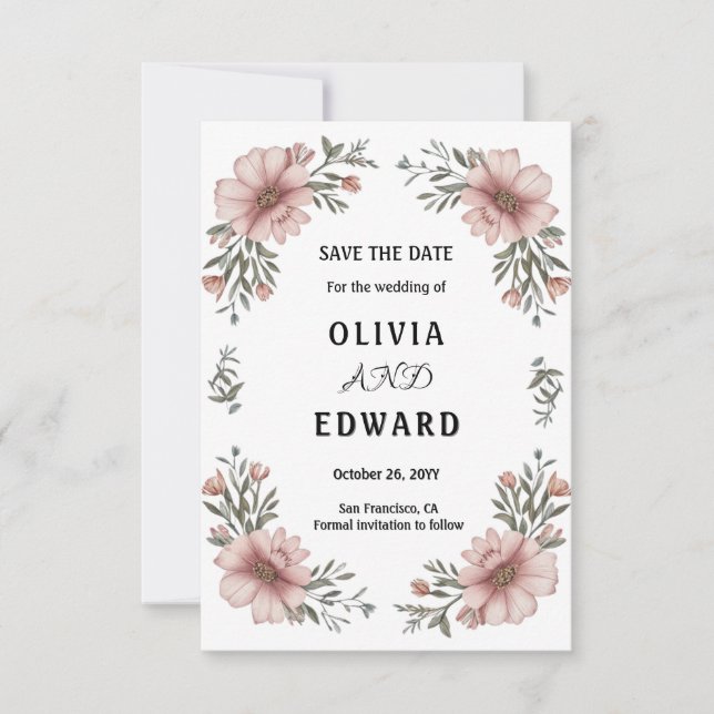 Reserve A Data Elegante Floral Save the Date Casamento (Frente)