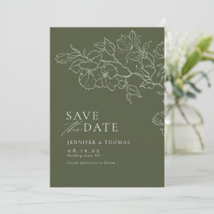 Reserve A Data Elegante floral verde-sage desenhado à mão para ca