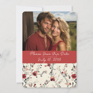 Reserve A Data Elegante Floral Vermelho e Rosa 