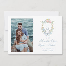 Reserve A Data Elegante Floral Wreath Crest | Casamento Monograma