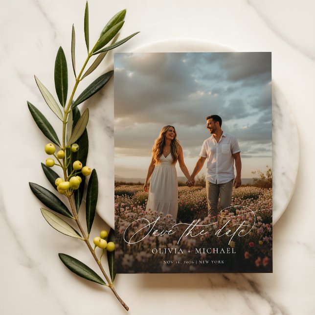 Reserve A Data Elegante Foto de Casamento Boho com Letra (Criador carregado)
