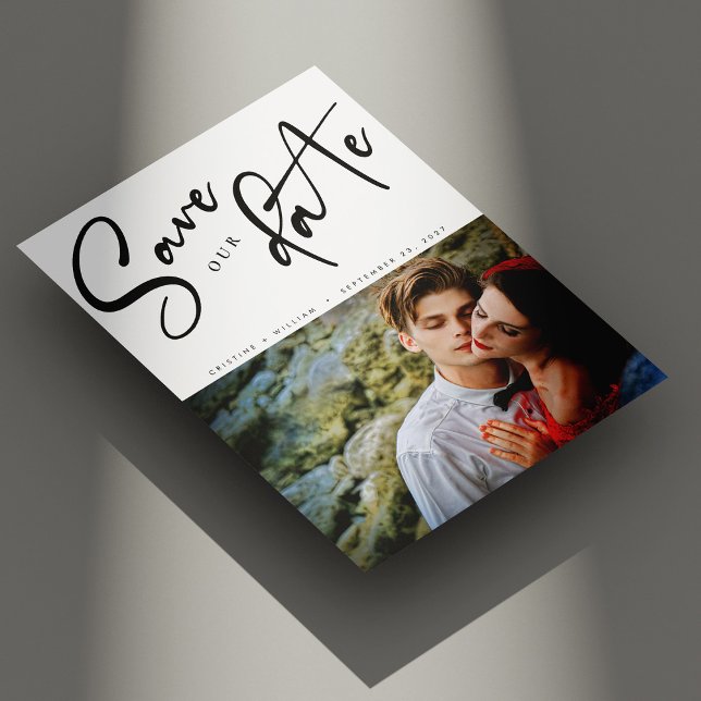 Reserve A Data Elegante Foto de Casamento com Letra Diagonal (Personalized Elegant Diagonal Script Photo Wedding Save The Date)