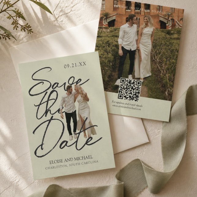 Reserve A Data Elegante Foto de Casamento com Letra Manuscrita (Elegant Handwritten Script Photo Wedding Save The Date)