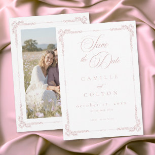Reserve A Data Elegante Foto de Casamento Dusty Pink Barroco Vint