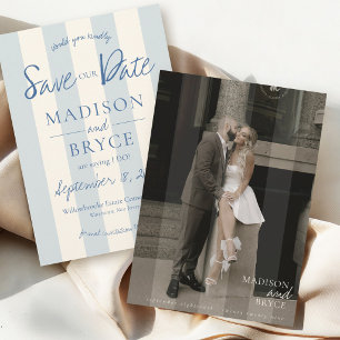 Reserve A Data Elegante Foto de Casamento em Azul Poeirento com L