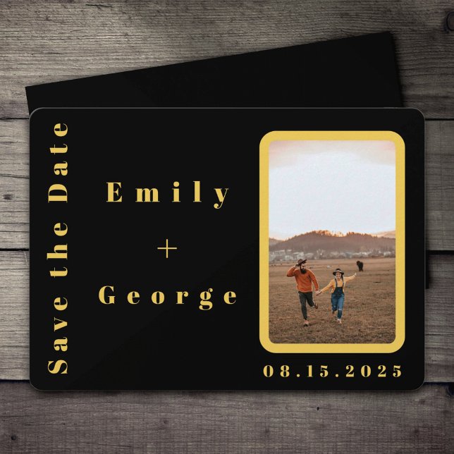 Reserve A Data Elegante Foto de Casamento Moderno Preto e Dourado (Criador carregado)