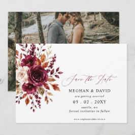 Reserve A Data Elegante Foto Floral Boho Borgonha de Outono