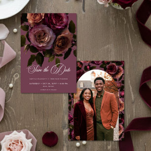 Reserve A Data Elegante Foto Floral Soft Moody em Ferrugem e Borg